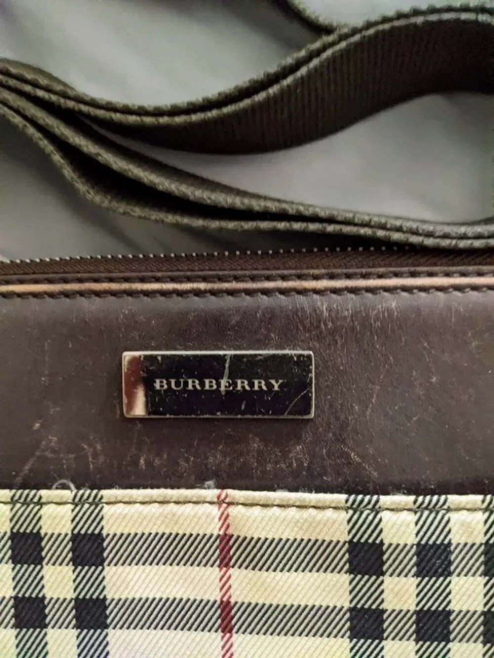 Burberry Vintage Nova Check Canvas Leather Trim Crossbody Shoulder Bag